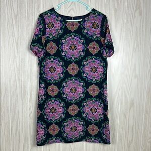 J. Crew Factory Blue and Pink Geometric Medallion Print Shift Dress, 10